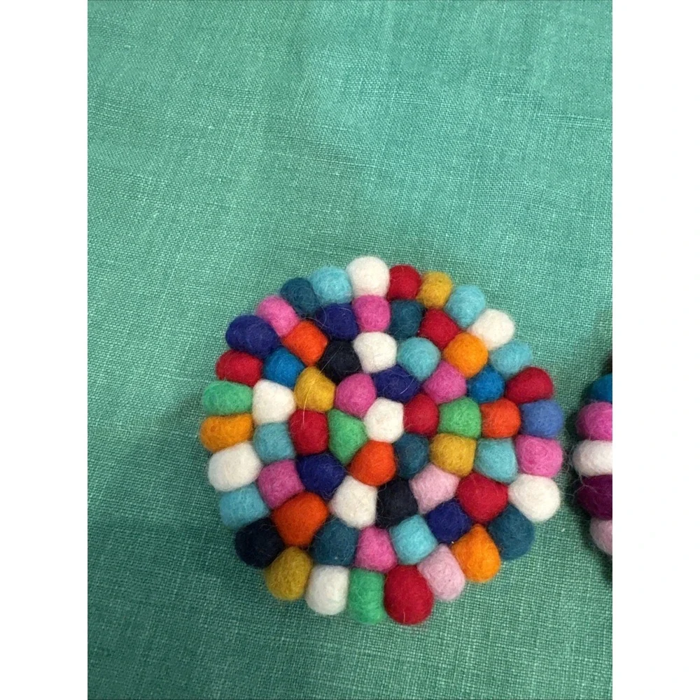 Round Felt Ball Coasters Felted  Wool Insulation Pad Set Of 2‎ Multi  Colored